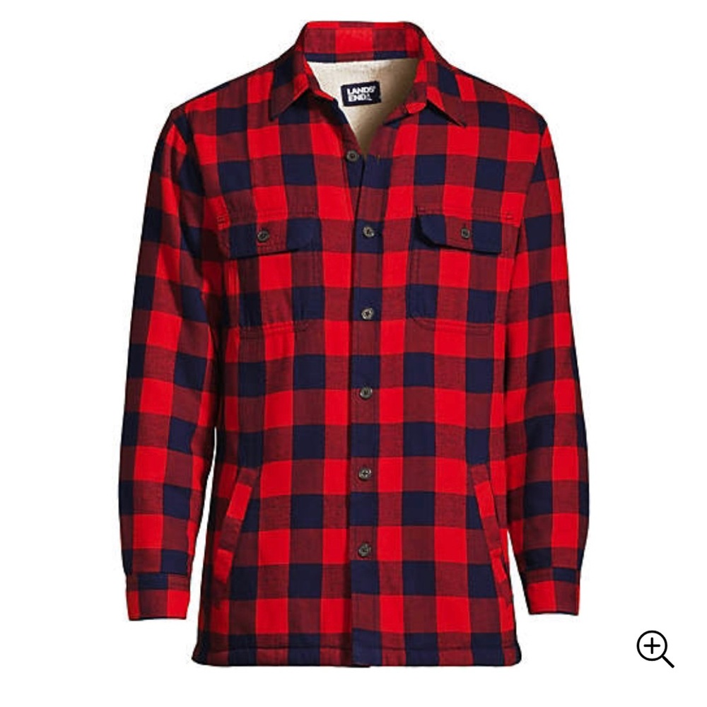Lands’ End Men's Flannel Sherpa Lined Shirt Jacket with Pockets